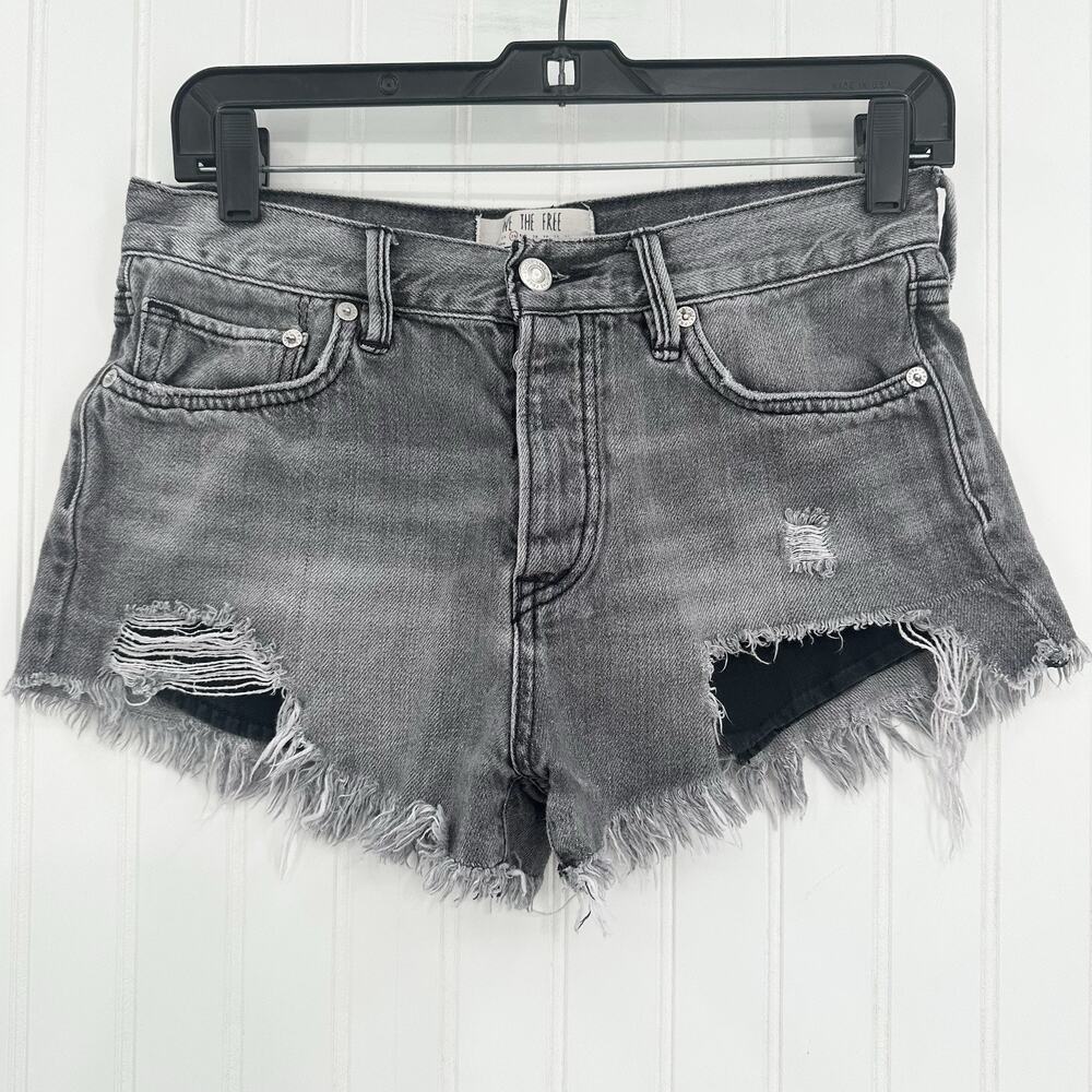 We The Free People Shorts Womens 26 Faded Gray Denim Button Fly Anthropologie